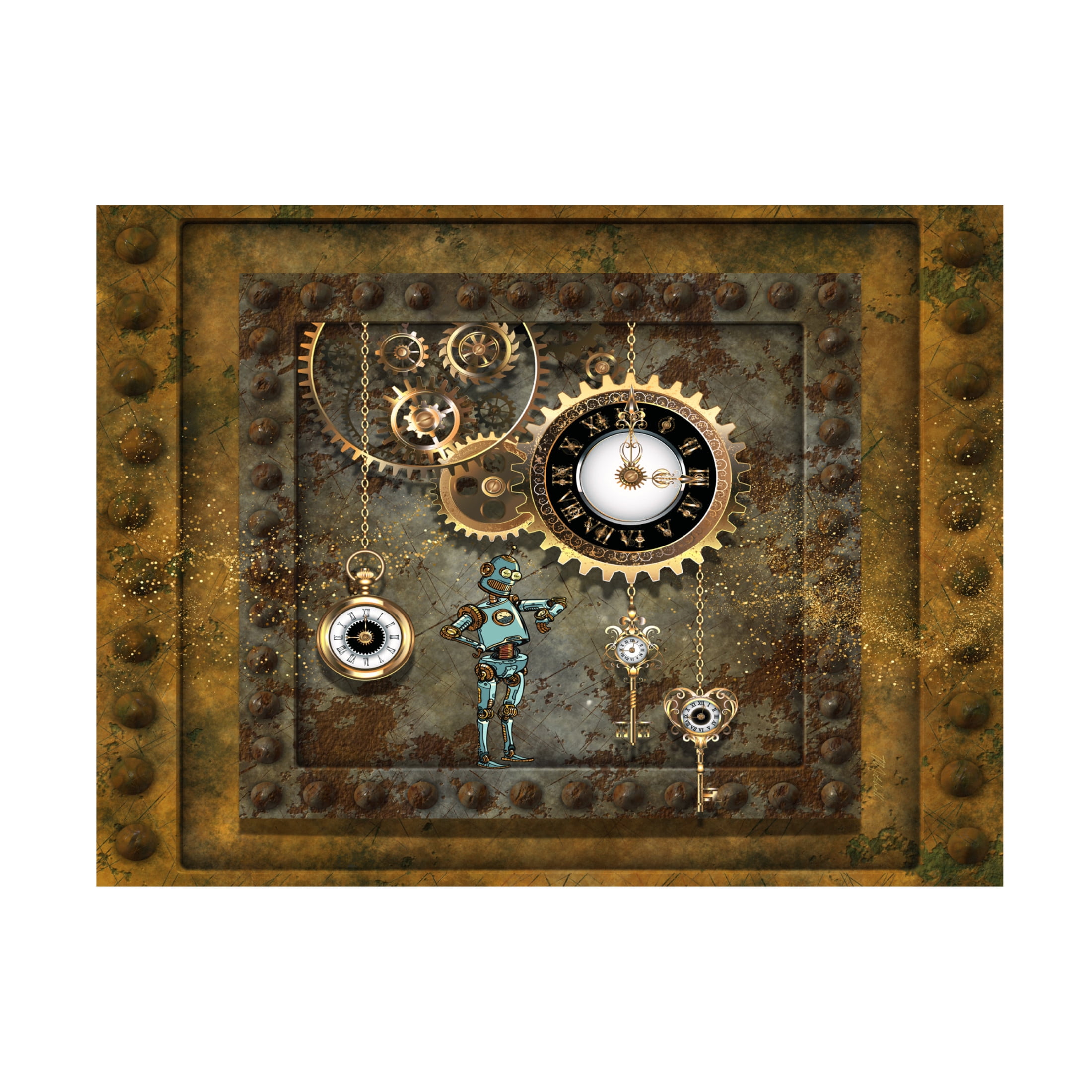 Canvas Wall Art - Tina Mitchell 'Steampunk Robot Clockworks' Wall Art for Living Room, Bedroom, or Office Décor by Trademark Fine Art - 19 x 19 Inches