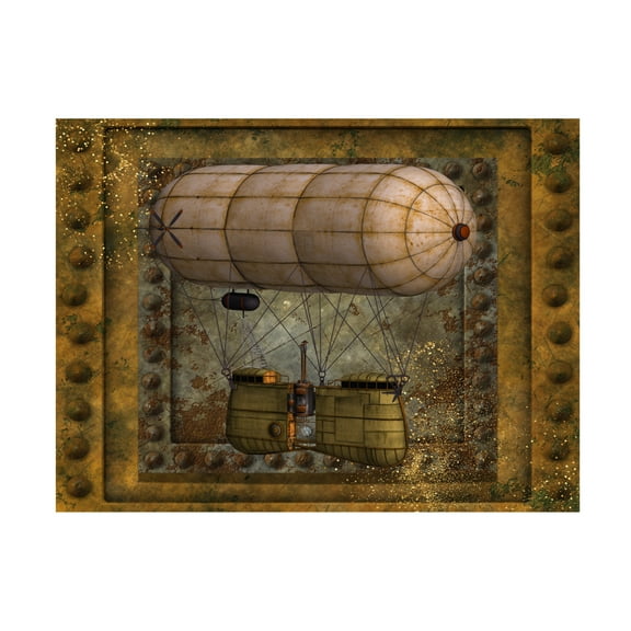 Canvas Wall Art - Tina Mitchell 'Steampunk Zeppelin Balloon' Wall Art for Living Room, Bedroom, or Office Décor by Trademark Fine Art - 32 x 32 Inches