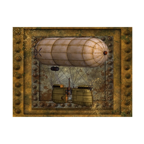 Canvas Wall Art - Tina Mitchell 'Steampunk Zeppelin Balloon' Wall Art for Living Room, Bedroom, or Office Décor by Trademark Fine Art - 47 x 47 Inches
