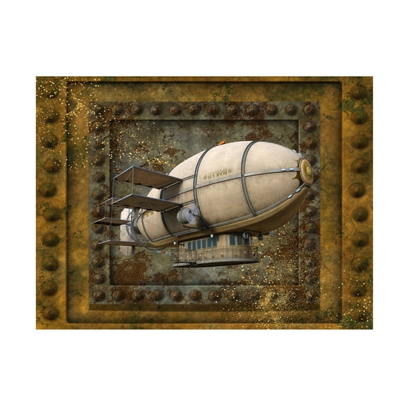 Canvas Wall Art - Tina Mitchell 'Steampunk Zeppelin Blimp' Wall Art for Living Room, Bedroom, or Office Décor by Trademark Fine Art - 19 x 19 Inches