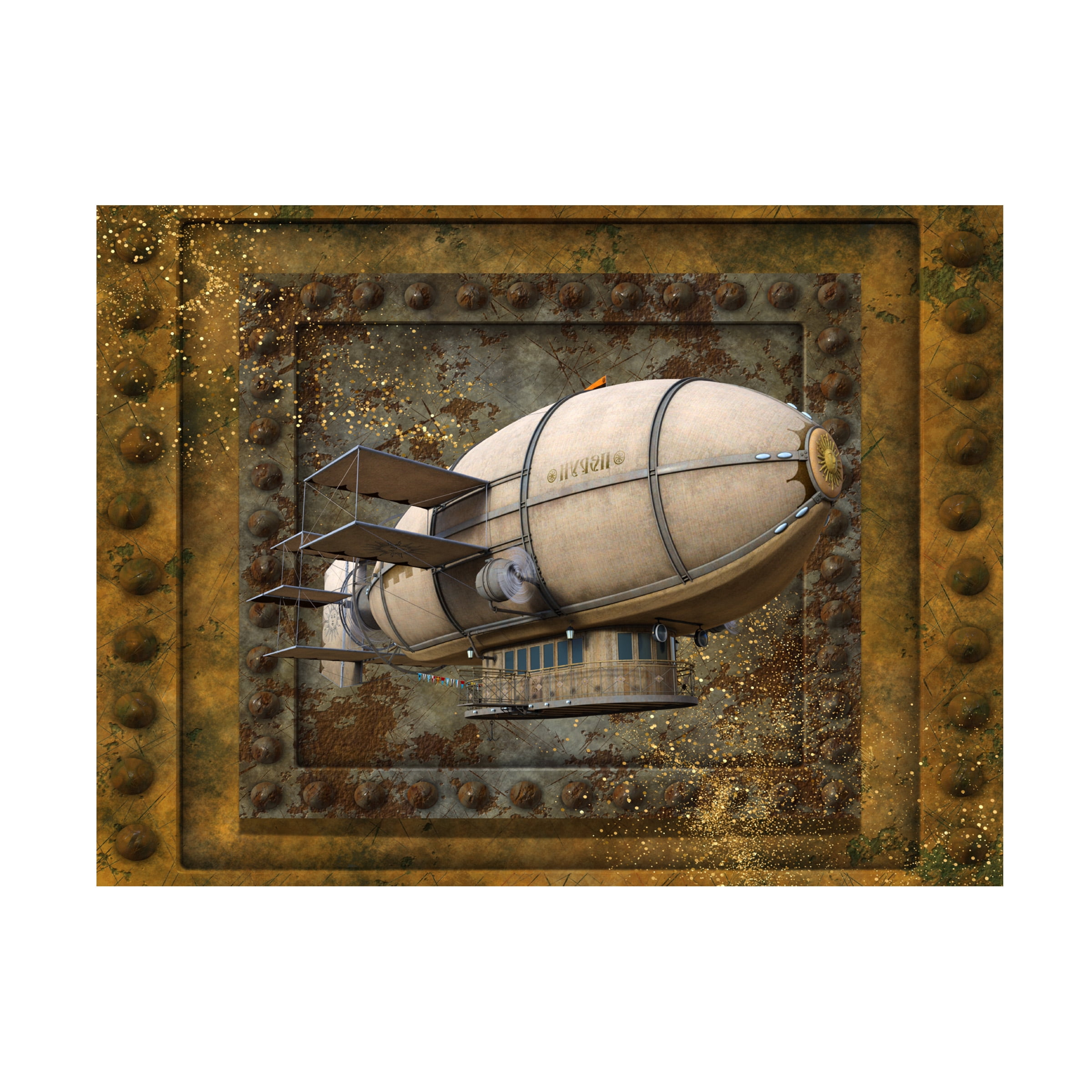 Canvas Wall Art - Tina Mitchell 'Steampunk Zeppelin Blimp' Wall Art for Living Room, Bedroom, or Office DÃ©cor by Trademark Fine Art - 32 x 32 Inches