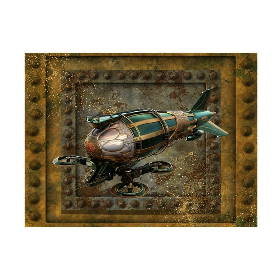 Canvas Wall Art - Tina Mitchell 'Steampunk Zeppelin Drone' Wall Art for Living Room, Bedroom, or Office Décor by Trademark Fine Art - 19 x 19 Inches