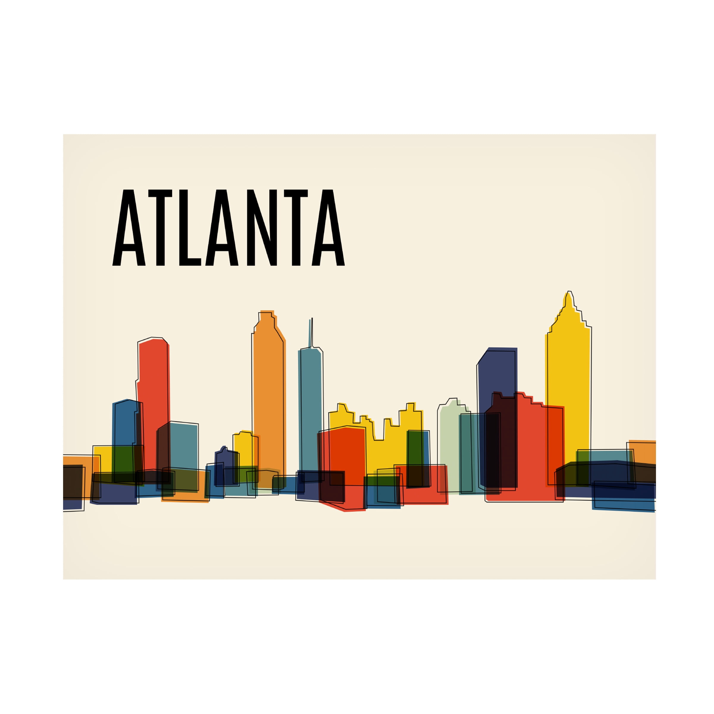 Canvas Wall Art - Tom Quartermaine 'Atlanta Mid Century Modern Cityscape' Wall Art for Living Room, Bedroom, or Office DÃ©cor by Trademark Fine Art - 47 x 35 Inches