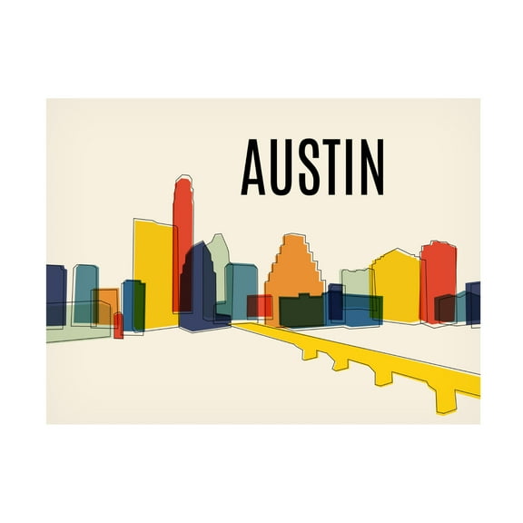 Canvas Wall Art - Tom Quartermaine 'Austin Mid Century Modern Cityscape' Wall Art for Living Room, Bedroom, or Office Décor by Trademark Fine Art - 19 x 14 Inches