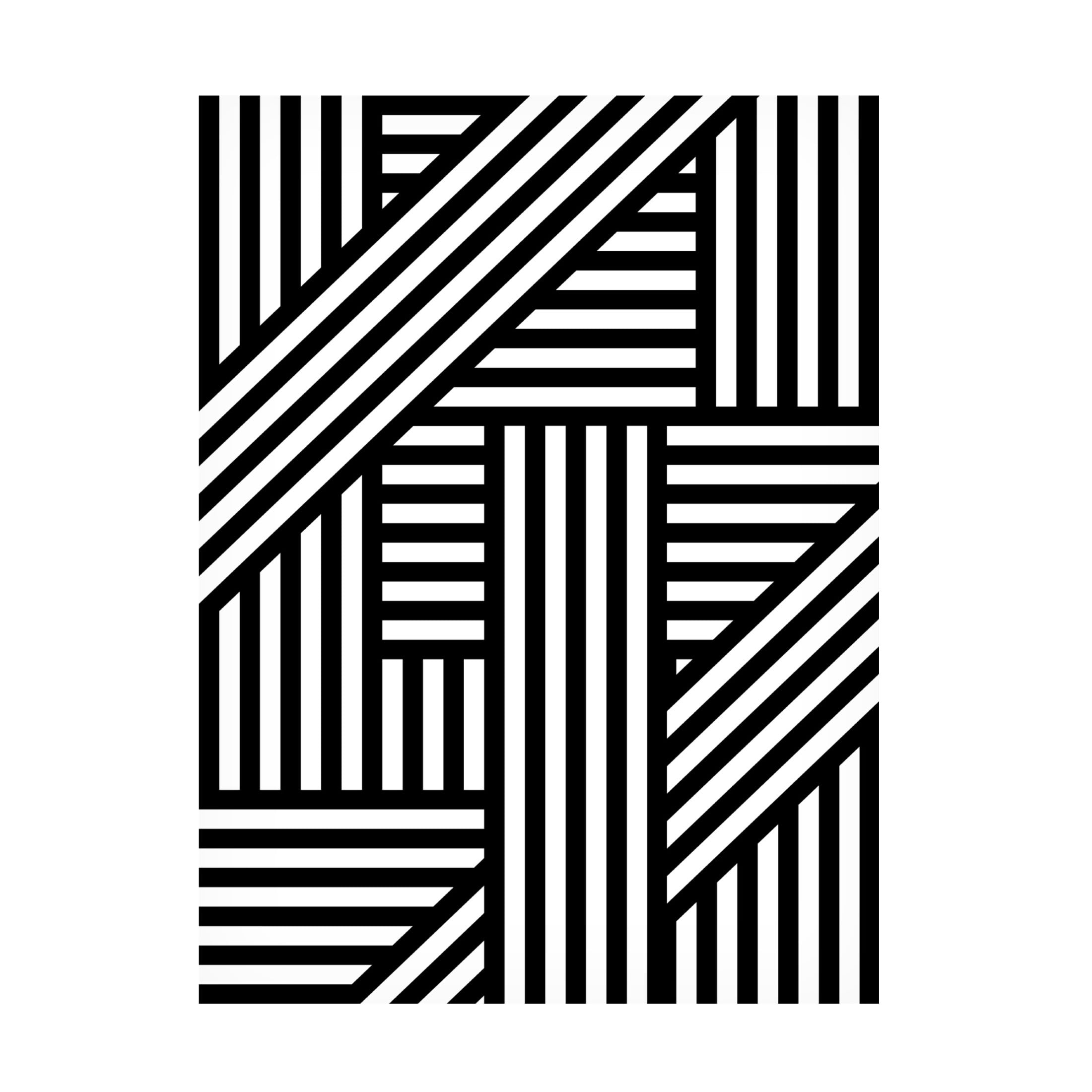 Black and White Geometric Abstract Canvas Art with Wood Frame