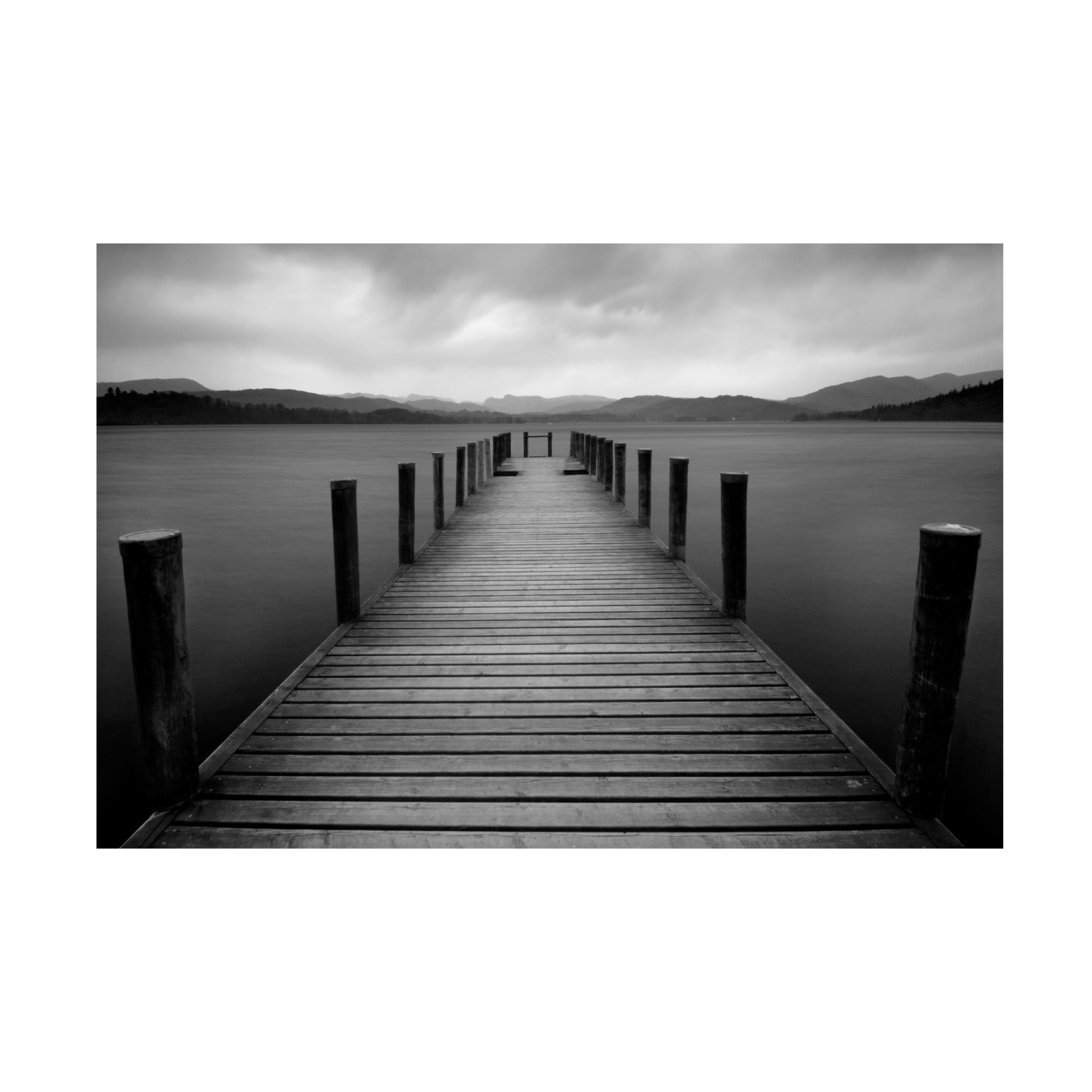 Canvas Wall Art - Tom Quartermaine 'Black and White Pier Landscape' Wall Art for Living Room, Bedroom, or Office Décor by Trademark Fine Art - 32 x 22 Inches