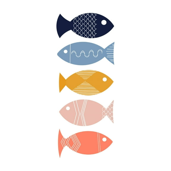 Canvas Wall Art - Tom Quartermaine 'Colorful Abstract Fish Scandinavian Style' Wall Art for Living Room, Bedroom, or Office Décor by Trademark Fine Art - 12 x 19 Inches
