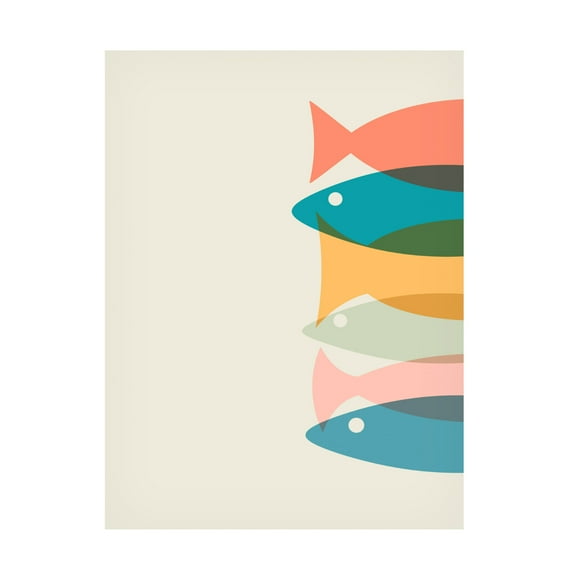 Canvas Wall Art - Tom Quartermaine 'Colorful Pastel Abstract Fish Print 1' Wall Art for Living Room, Bedroom, or Office Décor by Trademark Fine Art - 14 x 19 Inches