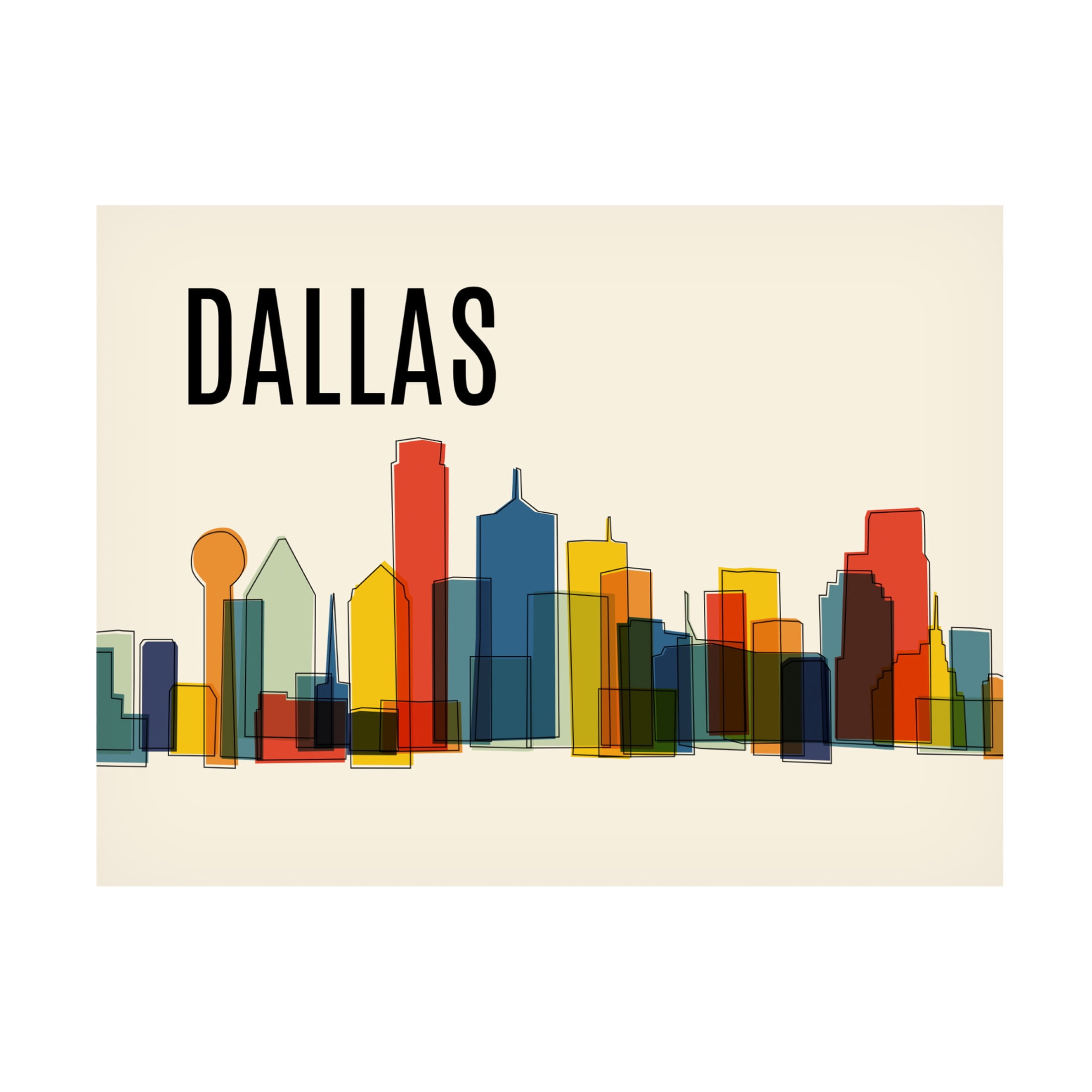 Canvas Wall Art - Tom Quartermaine 'Dallas Mid Century Modern Cityscape' Wall Art for Living Room, Bedroom, or Office Décor by Trademark Fine Art - 32 x 24 Inches