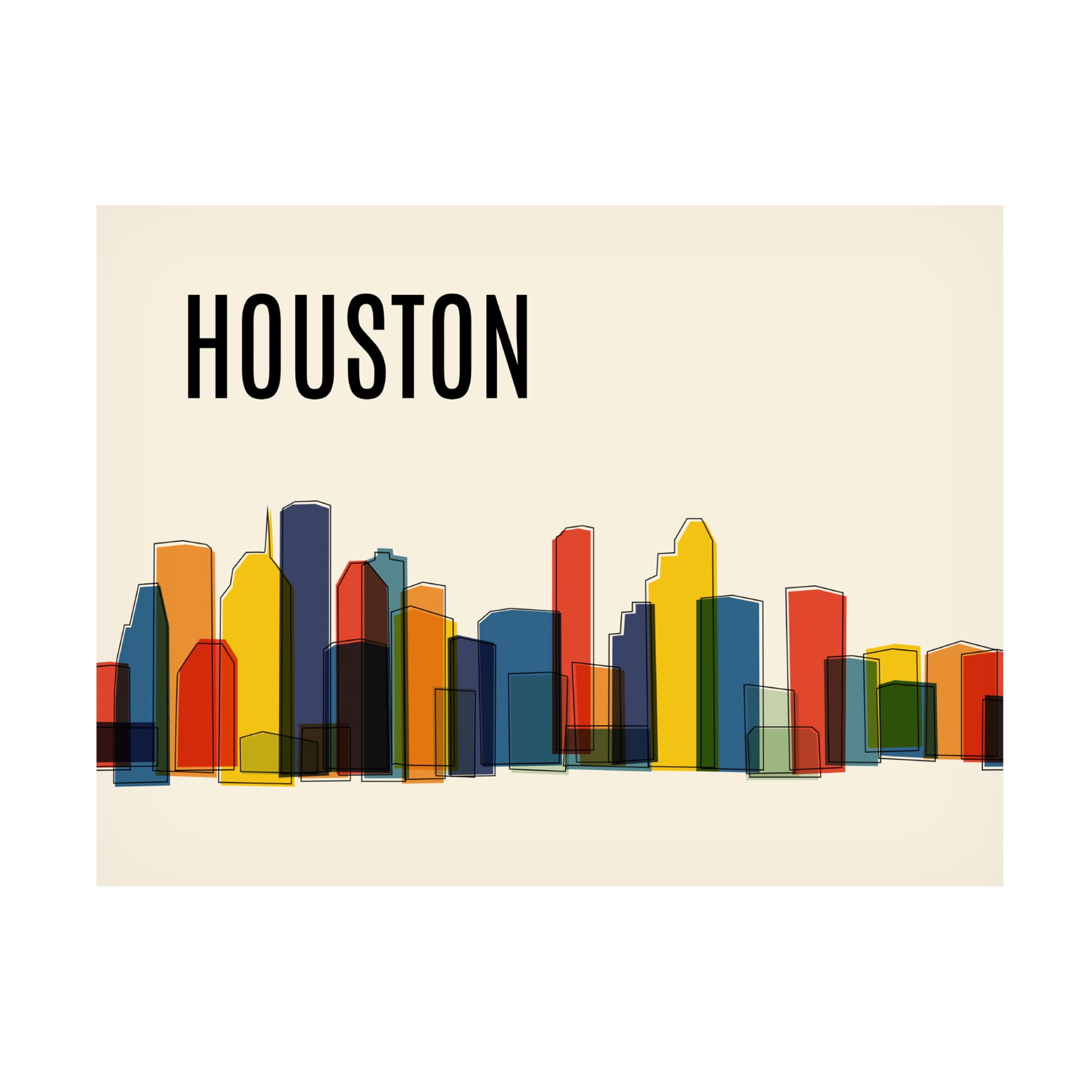 Canvas Wall Art - Tom Quartermaine 'Houston Mid Century Modern Cityscape' Wall Art for Living Room, Bedroom, or Office Décor by Trademark Fine Art - 47 x 35 Inches