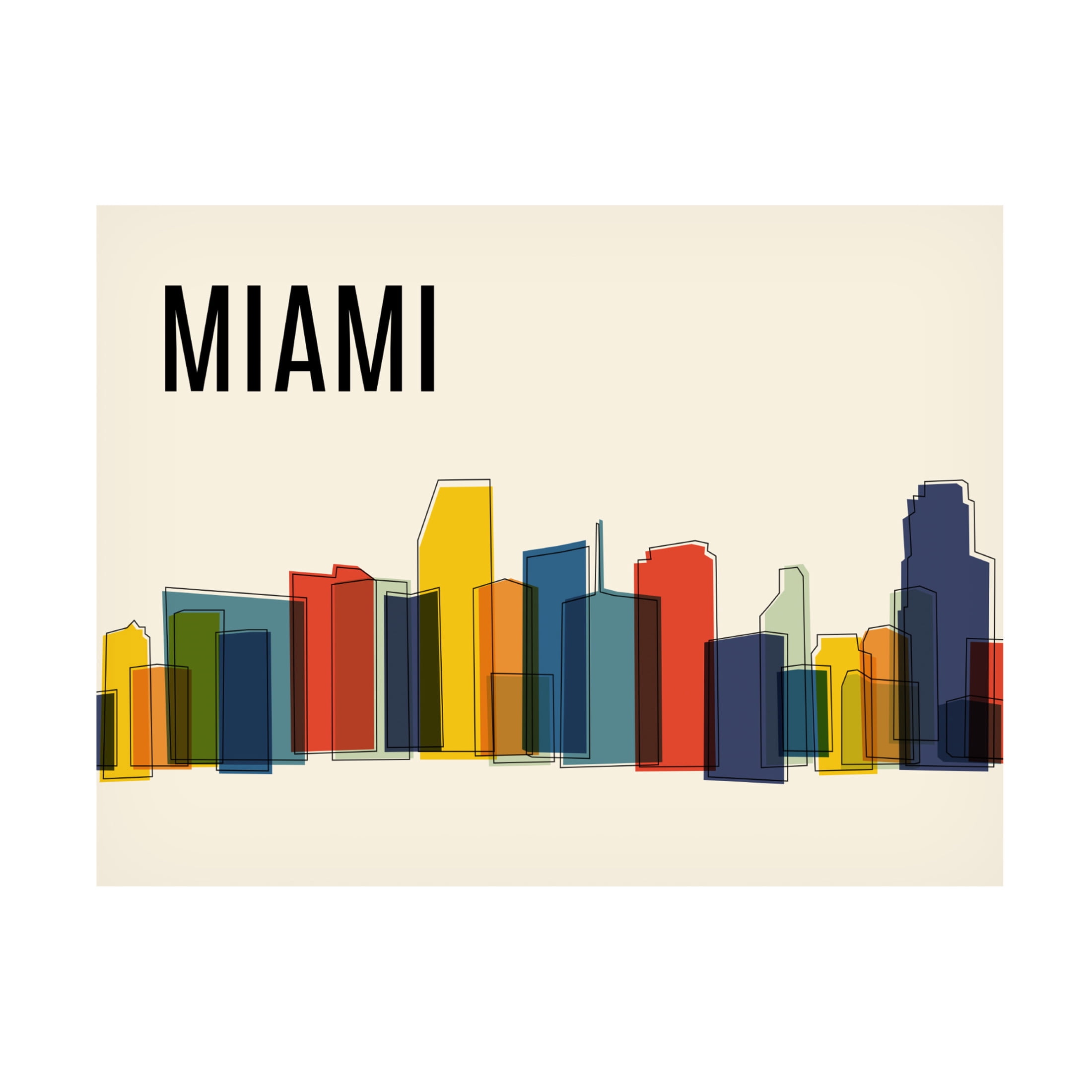 Canvas Wall Art - Tom Quartermaine 'Miami Mid Century Modern Cityscape' Wall Art for Living Room, Bedroom, or Office Décor by Trademark Fine Art - 24 x 18 Inches