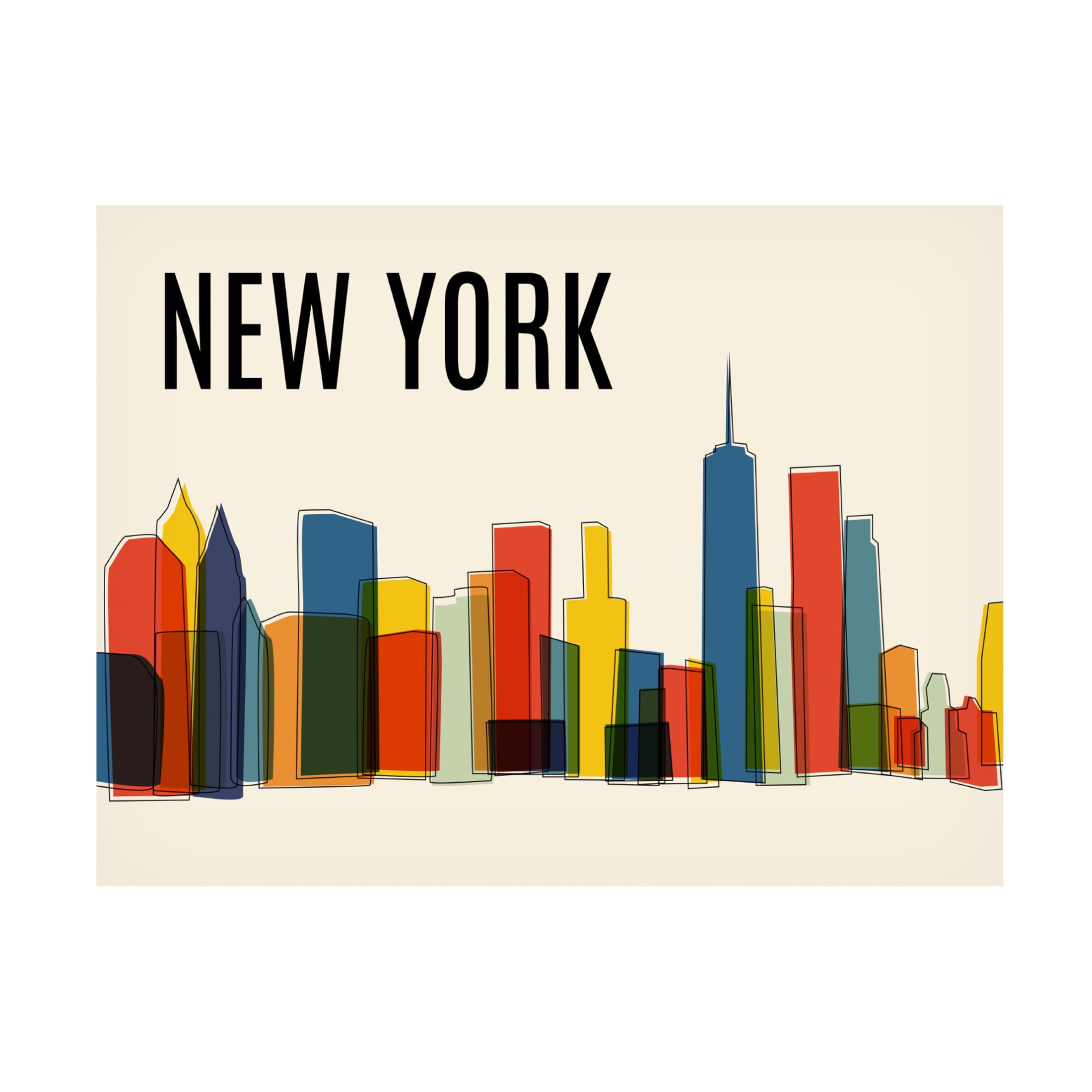 Canvas Wall Art - Tom Quartermaine 'New York Mid Century Modern Cityscape' Wall Art for Living Room, Bedroom, or Office Décor by Trademark Fine Art - 32 x 24 Inches