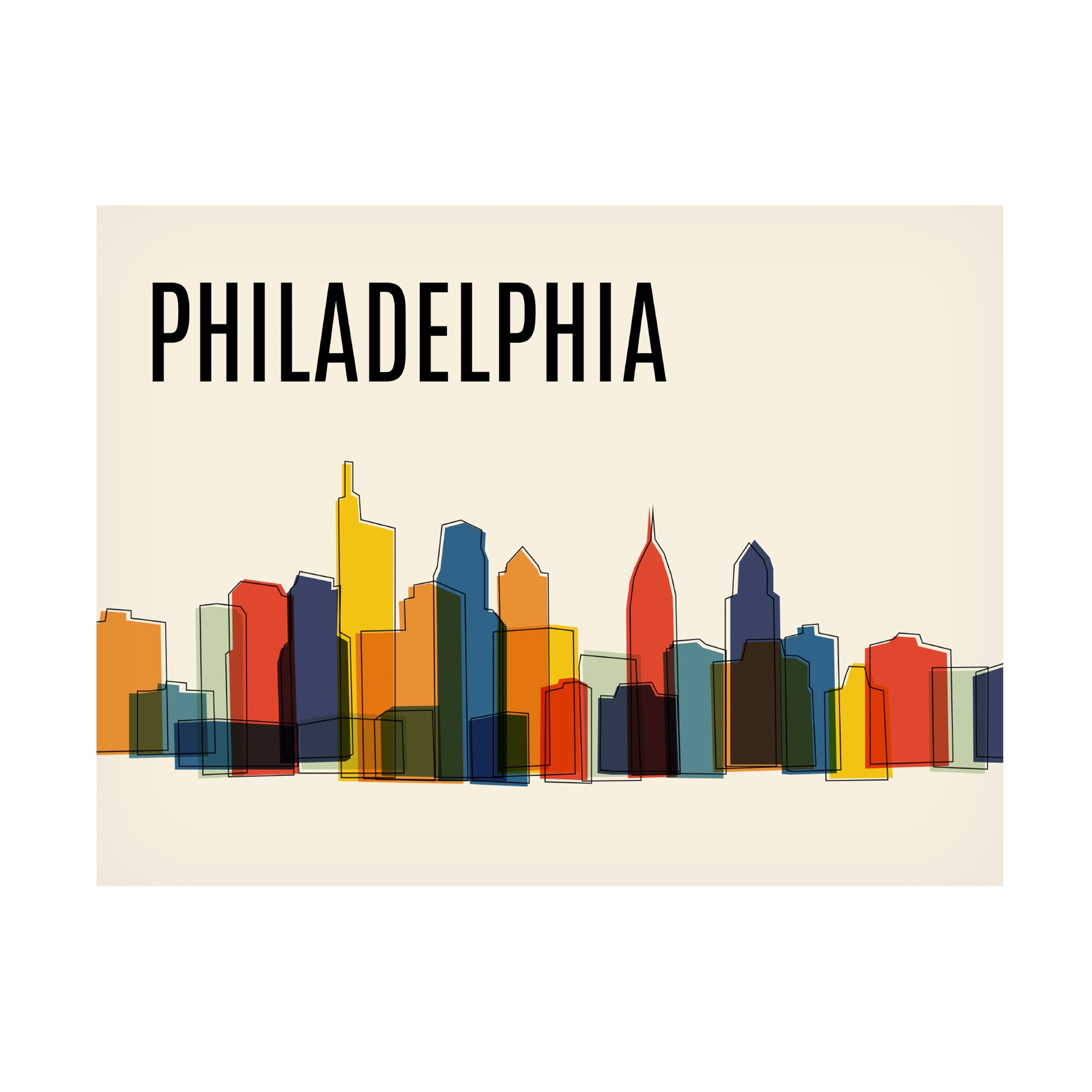Canvas Wall Art - Tom Quartermaine 'Philadelphia Mid Century Modern Cityscape' Wall Art for Living Room, Bedroom, or Office DÃ©cor by Trademark Fine Art - 24 x 18 Inches