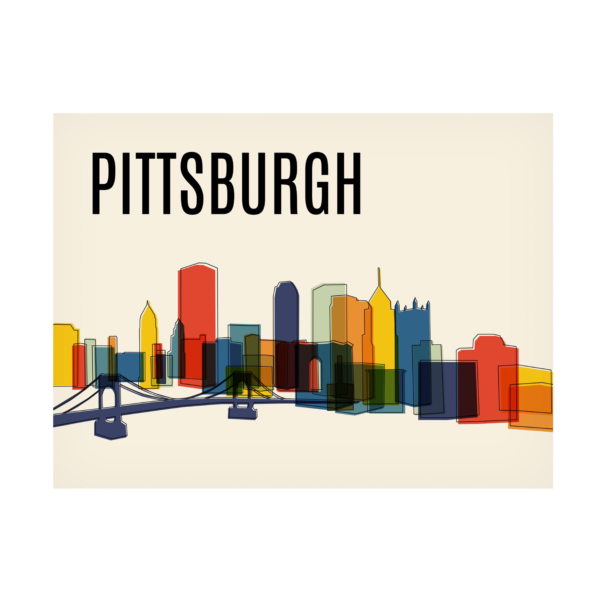 Canvas Wall Art - Tom Quartermaine 'Pittsburgh Mid Century Modern Cityscape' Wall Art for Living Room, Bedroom, or Office DÃ©cor by Trademark Fine Art - 32 x 24 Inches
