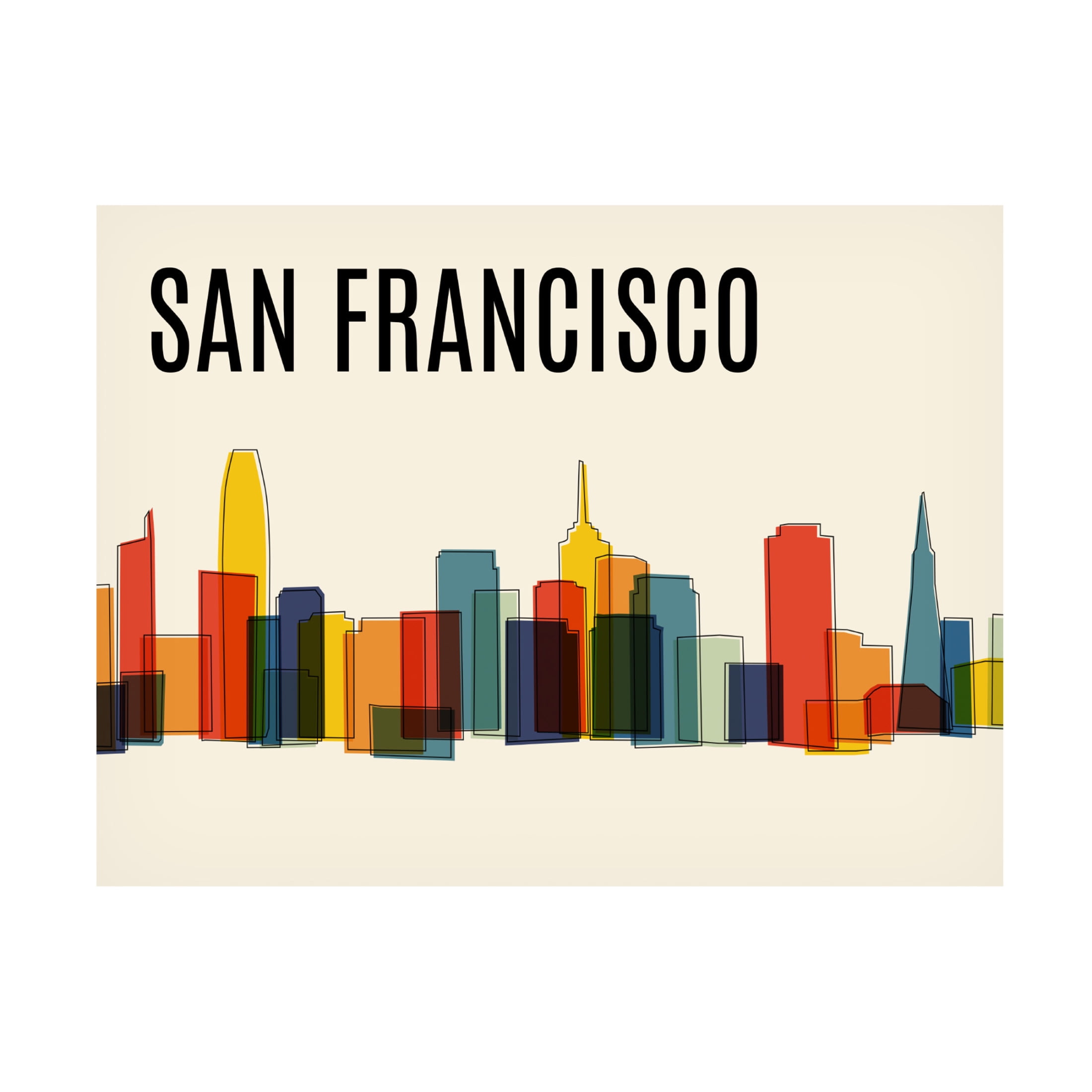 Canvas Wall Art - Tom Quartermaine 'San Francisco Mid Century Modern Cityscape' Wall Art for Living Room, Bedroom, or Office Décor by Trademark Fine Art - 32 x 24 Inches