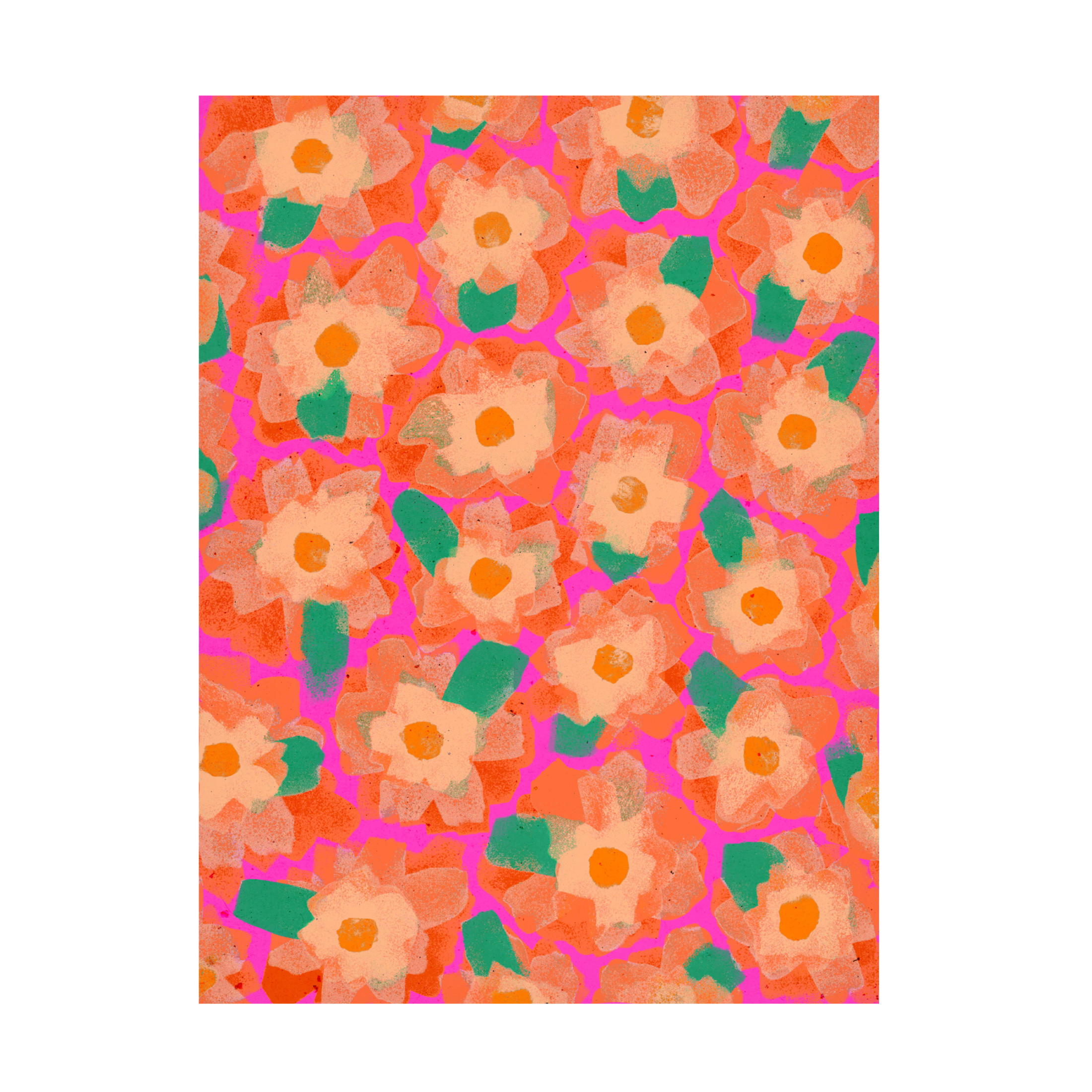 Canvas Wall Art - Treechild 'Cute Orange Flower Pattern' Wall Art for Living Room, Bedroom, or Office D?cor by Trademark Fine Art - 14 x 19 Inches