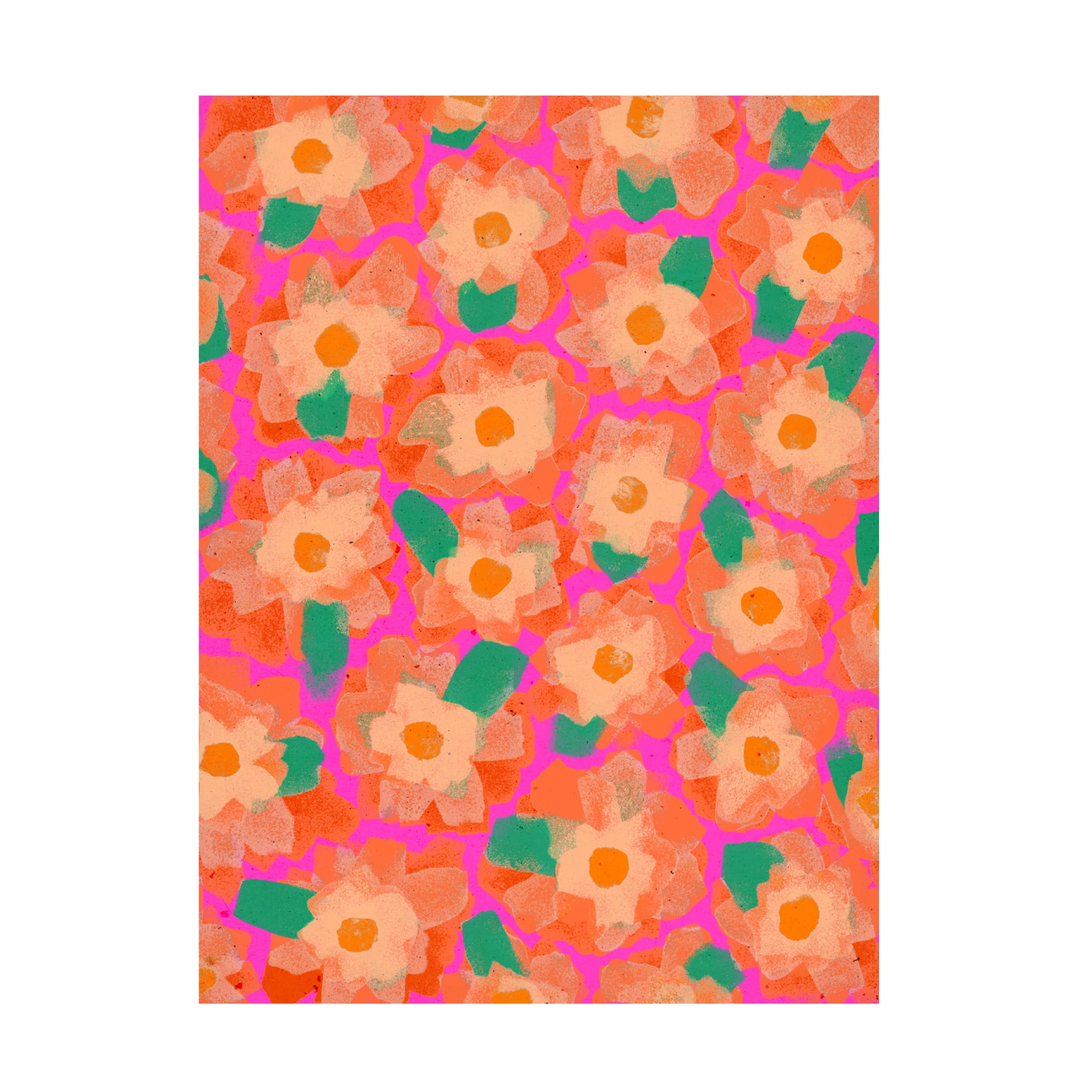 Canvas Wall Art - Treechild 'Cute Orange Flower Pattern' Wall Art for Living Room, Bedroom, or Office D?cor by Trademark Fine Art - 24 x 32 Inches