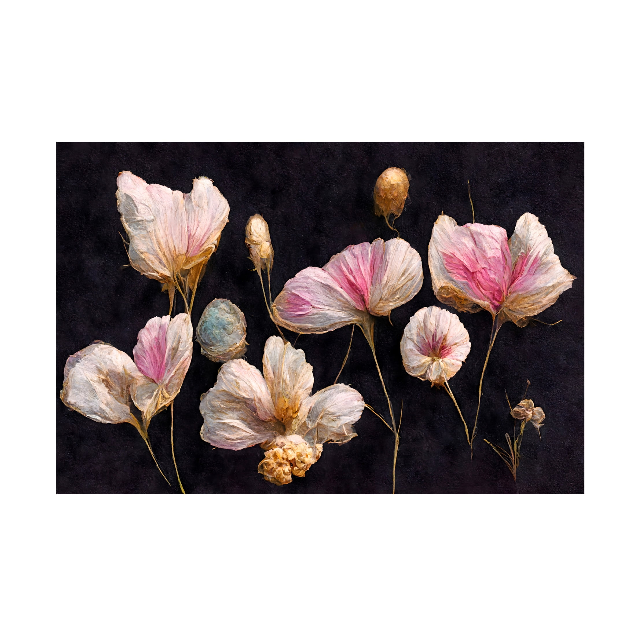 Canvas Wall Art - Treechild 'Gentle Pink Dry flowers' Wall Art for Living Room, Bedroom, or Office D?cor by Trademark Fine Art - 47 x 30 Inches