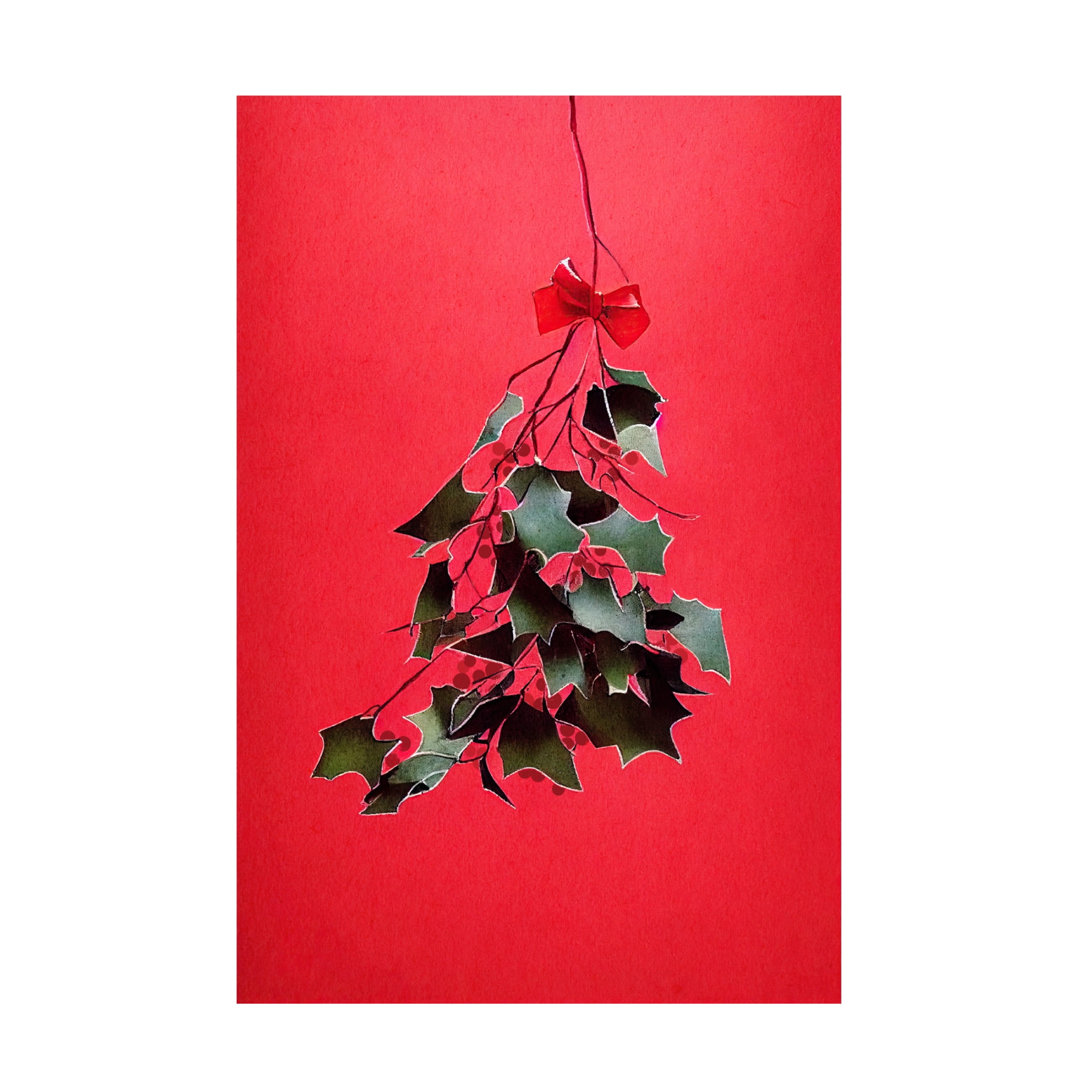 Canvas Wall Art - Treechild 'Mistletoe With Red Bow' Wall Art for Living Room, Bedroom, or Office D?cor by Trademark Fine Art - 30 x 47 Inches