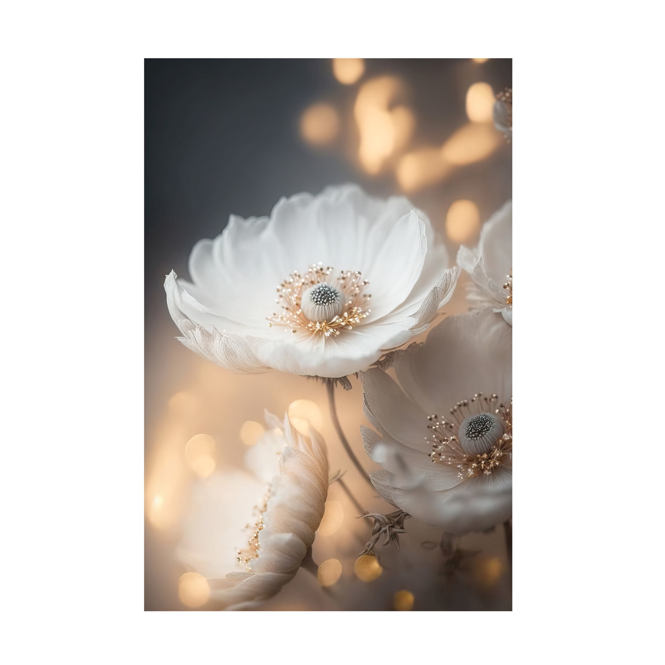 Canvas Wall Art - Treechild 'White And Golden Flowers' Wall Art for Living Room, Bedroom, or Office D?cor by Trademark Fine Art - 30 x 47 Inches