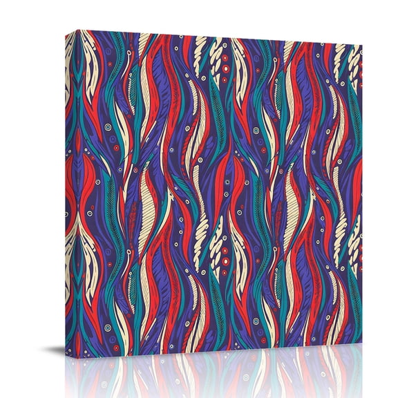 Canvas Wall Art Tribal Style Canvas Art Print Abstract Boho Ethnic Feather Leaf Pictures Wall Decor for Living Room Bedroom Artwork Decorations Stretched Framed Ready to Hang 8"x8"