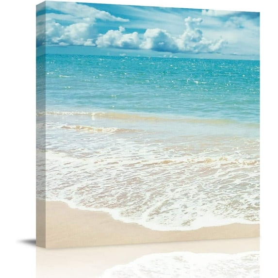 Canvas Wall Art Tropical Ocean Beach Sea Water Picture Modern Artwork Printed on Canvas - Oil Painting for Wall Decor - Stretched and Framed Ready to Hang(16" x 16")