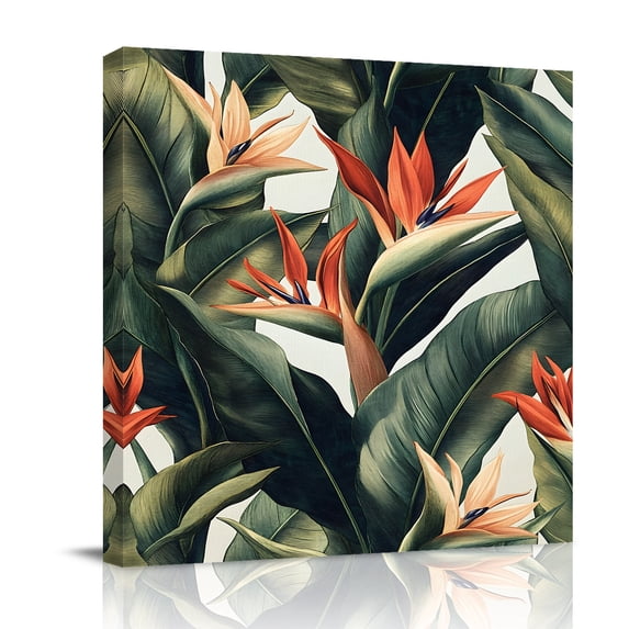 Canvas Wall Art, Tropical Plant Framed Canvas Prints for Bathroom Desk, Summer Botanical Leaves Floral Country Small Gallery Wrapped Wall Decor for Home Office, Gifts, 8"x8" Ship Next Day