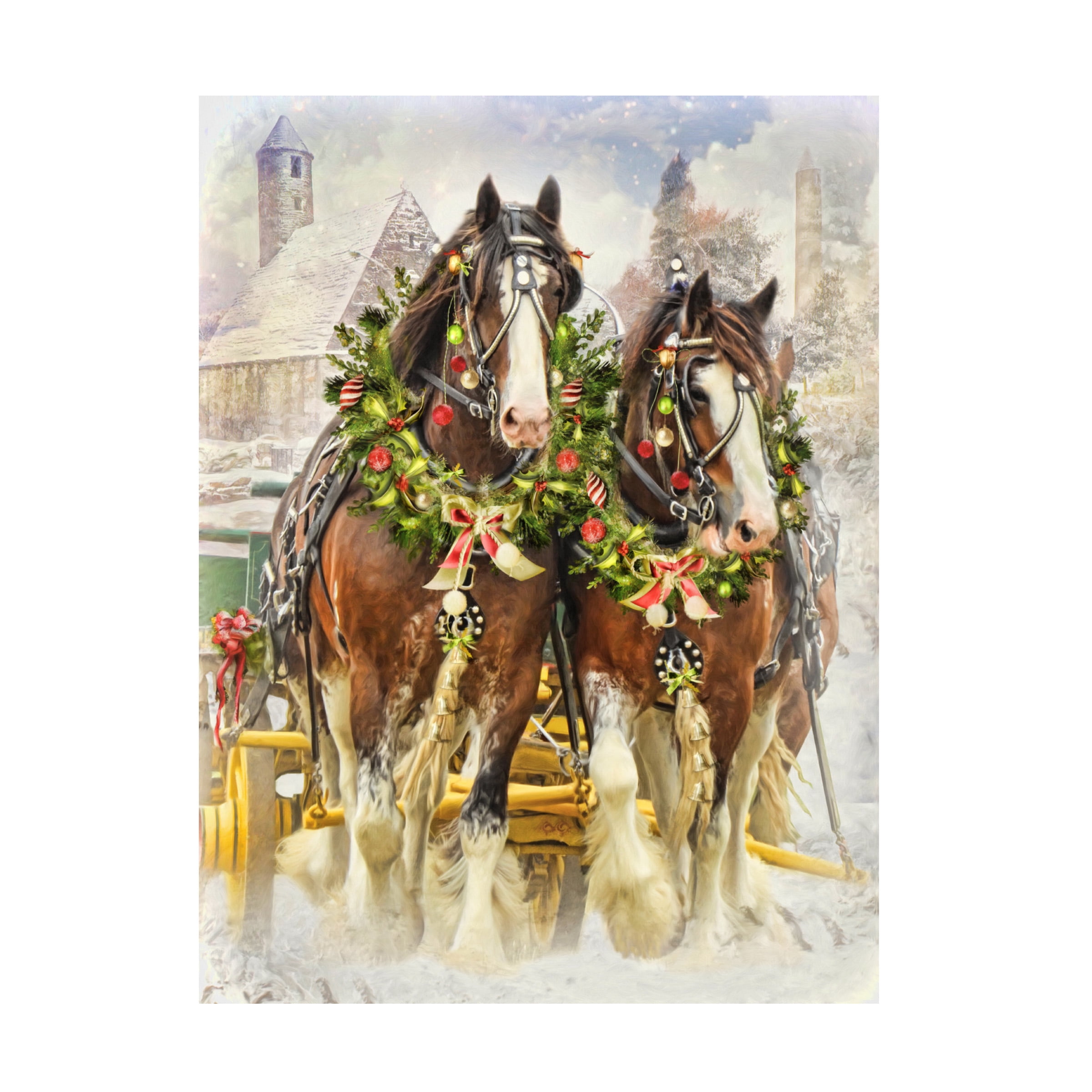 Canvas Wall Art - Trudi Simmonds 'Christmas Clydesdales' Wall Art for Living Room, Bedroom, or Office DÃ©cor by Trademark Fine Art - 35 x 47 Inches