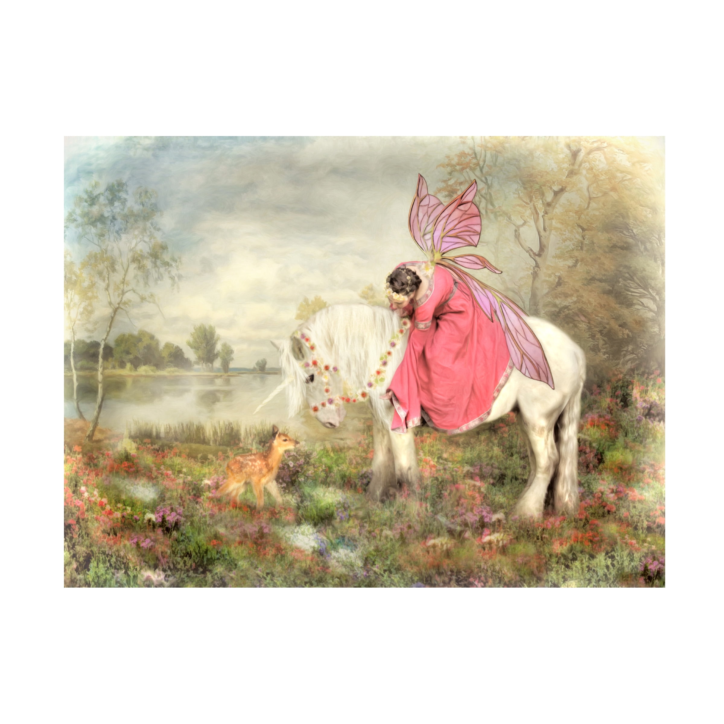 Canvas Wall Art - Trudi Simmonds 'The Fairy and The Unicorn' Wall Art for Living Room, Bedroom, or Office Décor by Trademark Fine Art - 32 x 24 Inches