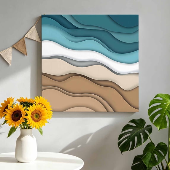 Canvas Wall Art Turquoise Brown Ombre Canvas Art Print Turquoise Gradient Pictures Wall Decor for Living Room Bedroom Artwork Decorations Stretched Framed Ready to Hang 10"x10"