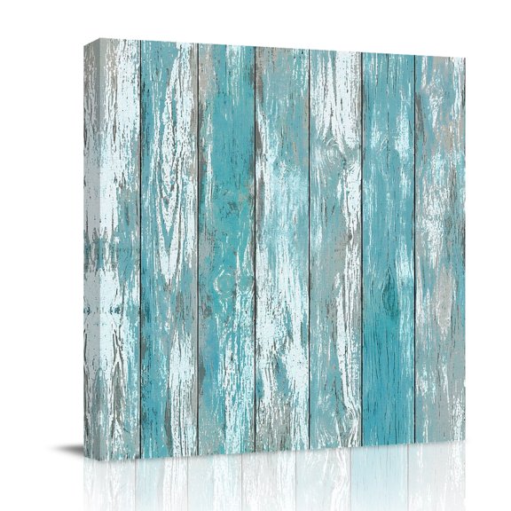 Canvas Wall Art, Turquoise Grey Framed Canvas Prints for Bathroom Desk, Farmhouse Cabin Barn Wooden Grain Small Gallery Wrapped Wall Decor for Home Office, Gifts, 8"x8" Ship Next Day