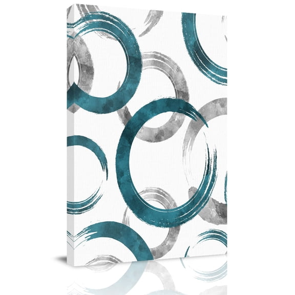 Canvas Wall Art, Turquoise Grey Framed Canvas Prints for Kitchen Bedroom, Geometric Circle Modern Abstract Simple Art Small Gallery Wrapped Wall Decor for Home Office, Gifts, 8"x12" Ship Next Day