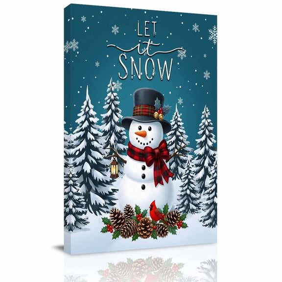 Canvas Wall Art, Turquoise Snowman Christmas Framed Canvas Prints for Living Room Bedroom, Xmas Pinecone Tree Snowflake Extra Large Gallery Wrapped Wall Decor for Home Office, Gifts, 24"x36"