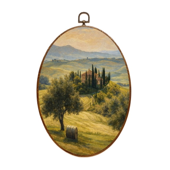 Canvas Wall Art Val d Orcia Tuscany Italy Oval Framed Canvas Prints Vintage Wall Hanging Decor for Home Bathroom Decorations Gift for Mom Women 8.6"x11.4"