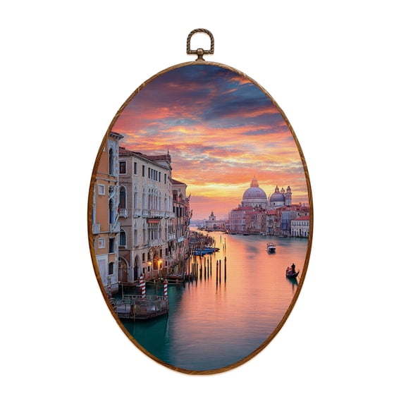 Canvas Wall Art Venice Oval Framed Canvas Prints Vintage Wall Hanging Decor for Home Decorations 8.6"x11.4"