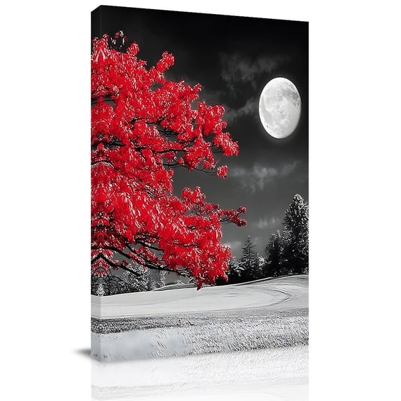 Canvas Wall Art, Vibrant Red Tree Framed Canvas Prints for Kitchen ...