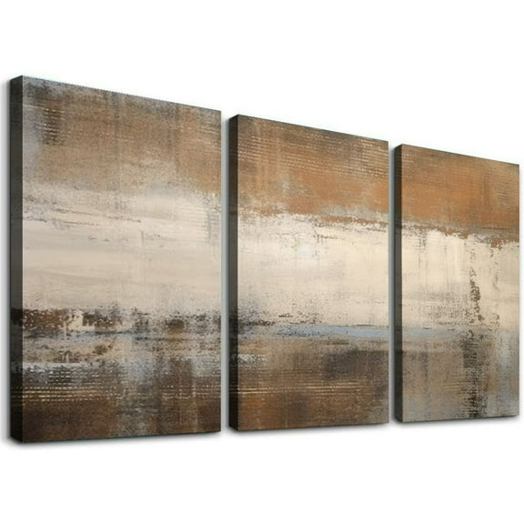 Canvas Wall Art Vintage Abstract Picture Brown Abstract Painting Canvas Artwork Prints for Home Decorations Living Room Bedroom Office Wall Decor Framed Ready to Hang 12''x16''X3 Panels