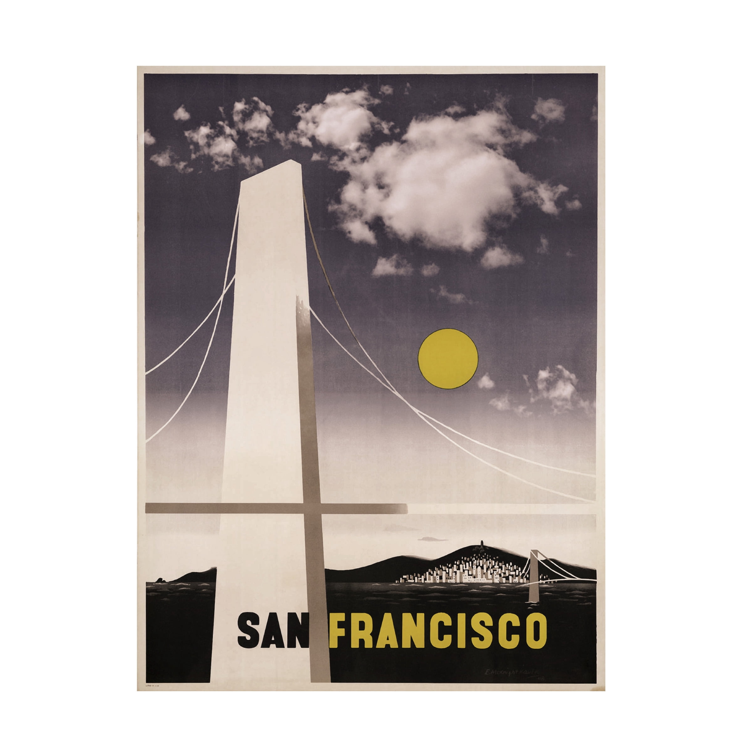 Canvas Wall Art - Vintage Apple Collection 'San Francisco Bridge' Wall Art for Living Room, Bedroom, or Office Décor by Trademark Fine Art - 35 x 47 Inches