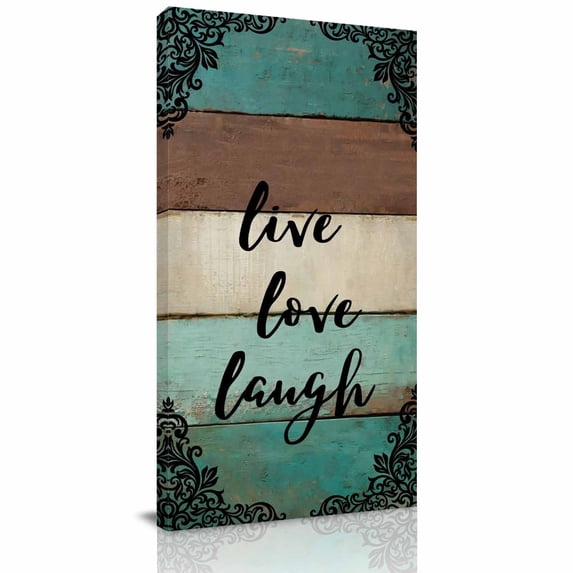 Canvas Wall Art, Vintage Boho Framed Canvas Prints for Bedroom Dining Room, Farmhouse Retro Teal Brown Wooden Grain Oversized Gallery Wrapped Wall Decor for Home Office, Gifts, 20"x40" Ship Next Day