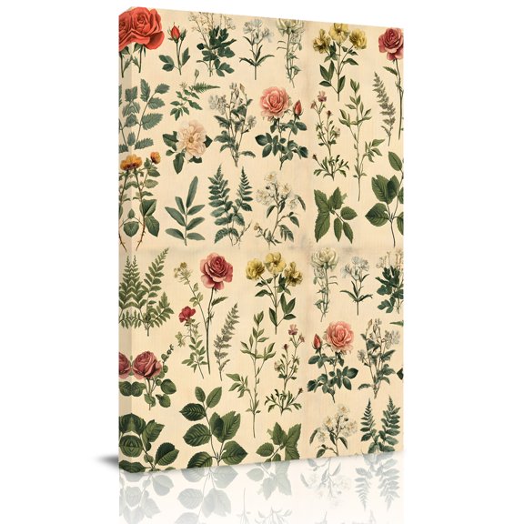 Canvas Wall Art, Vintage Botanical Framed Canvas Prints for Bathroom Hallway, Boho Plants Wildflower Mushroom Leaf Small Gallery Wrapped Wall Decor for Home Office, Gifts, 8"x10" Ship Next Day