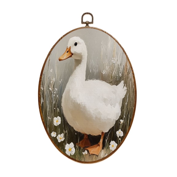 Canvas Wall Art Vintage Duck Cute Farmhouse Animal Rustic Country Nature Cottagecore Oval Framed Canvas Prints Vintage Wall Hanging Decor for Home Decorations 8.6"x11.4"