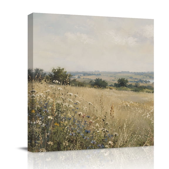 Canvas Wall Art, Vintage Farmhouse Framed Canvas Prints for Bathroom Desk, Pastoral Countryside Nature Scenery Small Gallery Wrapped Wall Decor for Home Office, Gifts, 8"x8" Ship Next Day