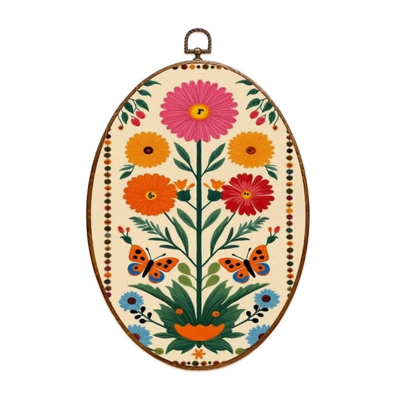 Canvas Wall Art Vintage Flower Colorful Desert Cactus Boho Botanical Floral Butterfly Oval Framed Canvas Prints Vintage Wall Hanging Decor for Home Office Kitchen Bathroom 8.6"x11.4"