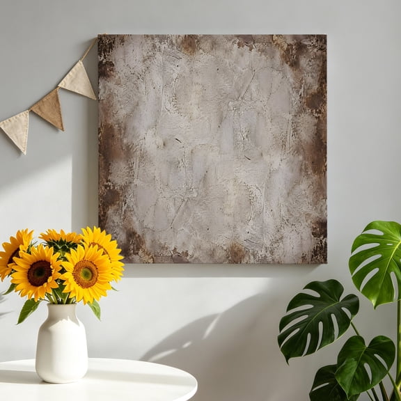 Canvas Wall Art Vintage Grunge Canvas Art Print Taupe Industrial Mottled Border Concrete Texture Pictures Wall Decor for Living Room Bedroom Artwork Decorations Stretched Framed Ready to Hang 8"x8"