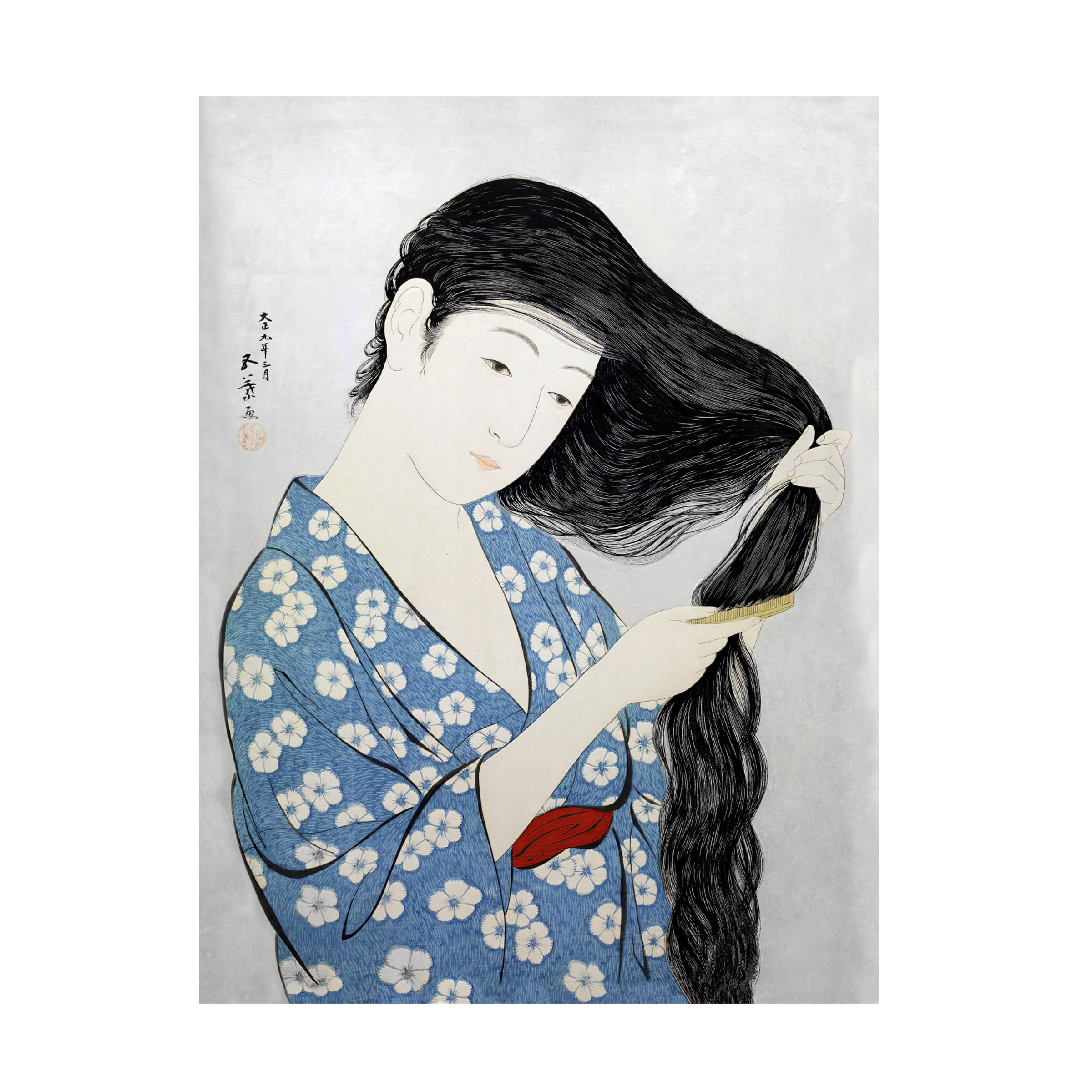 Canvas Wall Art - Vintage Lavoie 'Woman Combing Her Hair Hashiguchi Goyo 1920' Wall Art for Living Room, Bedroom, or Office DÃ©cor by Trademark Fine Art - 35 x 47 Inches
