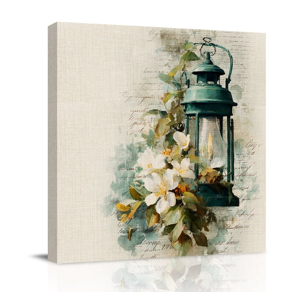 Canvas Wall Art, Vintage Oil Light Framed Canvas Prints for Bathroom Desk, Spring Flowers Leaves Candles Retro Small Gallery Wrapped Wall Decor for Home Office, Gifts, 8"x8" Ship Next Day
