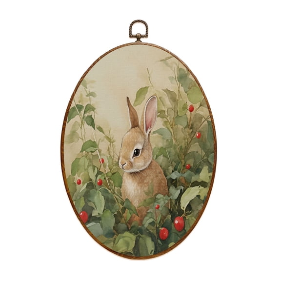 Canvas Wall Art Vintage Rabbit Cute Bunny Textured Rustic Animal Botanical Cottagecore Rabbit Oval Framed Canvas Prints Vintage Wall Hanging Decor for Home Decorations 8.6"x11.4"