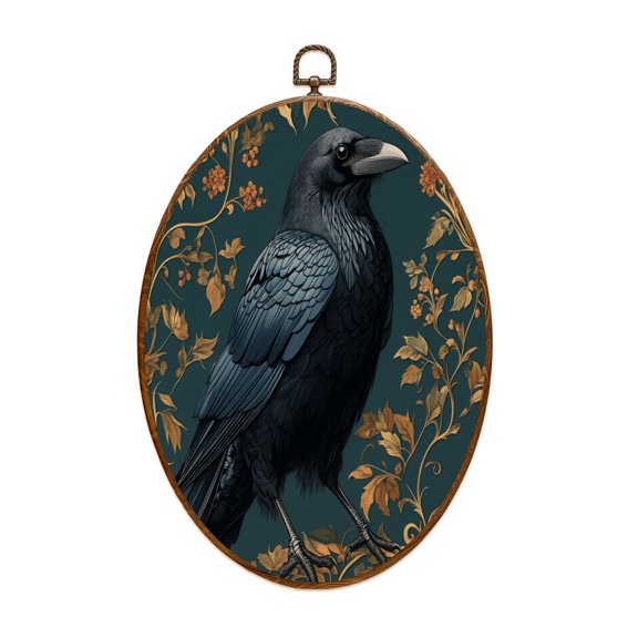Canvas Wall Art Vintage Raven Cottagecore Gothic Mid Century Dark Hanging Living Room Crow Oval Framed Canvas Prints Vintage Wall Hanging Decor for Home Decorations 8.6"x11.4"