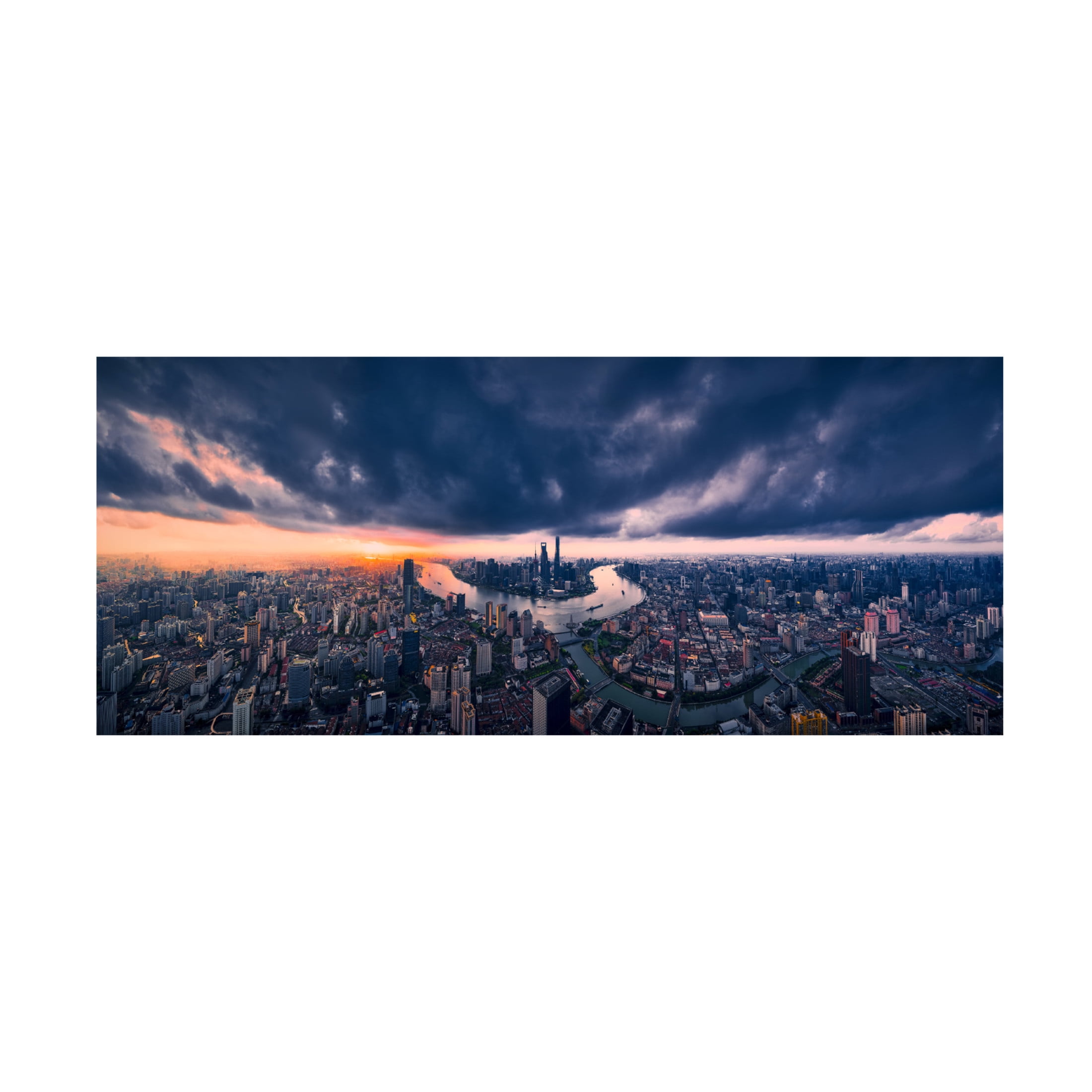 Canvas Wall Art - Vview Chen 'Shanghai In The Cloud' Wall Art for Living Room, Bedroom, or Office Décor by Trademark Fine Art - 47 x 20 Inches