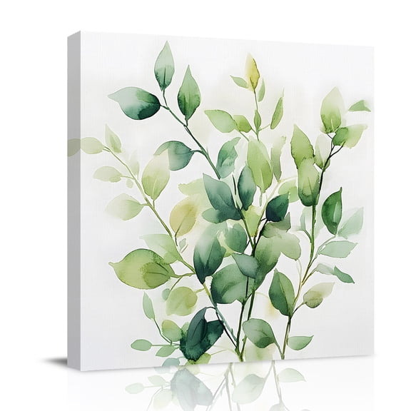 Canvas Wall Art, Watercolor Botanical Green Framed Canvas Prints for Bathroom Kitchen, Eucalyptus Leaves Gallery Wrapped Wall Decor for Home Office, Gifts, 10"x10" Ship Next Day